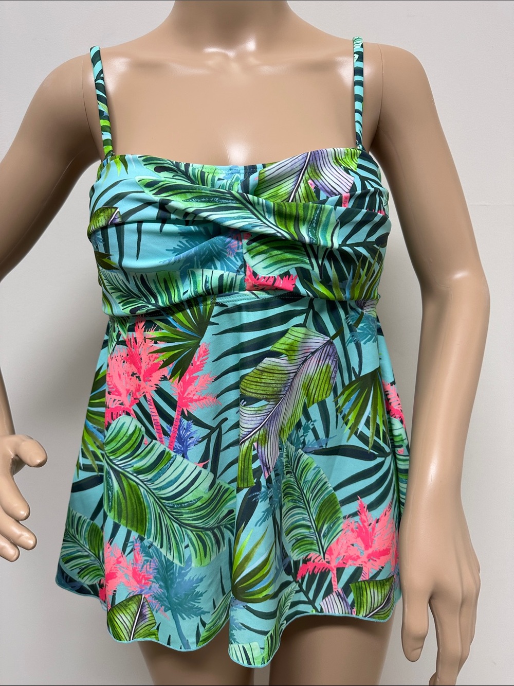 Tropical Palms Aqua Green Bright Pink Bandeau Tankini Top size 8